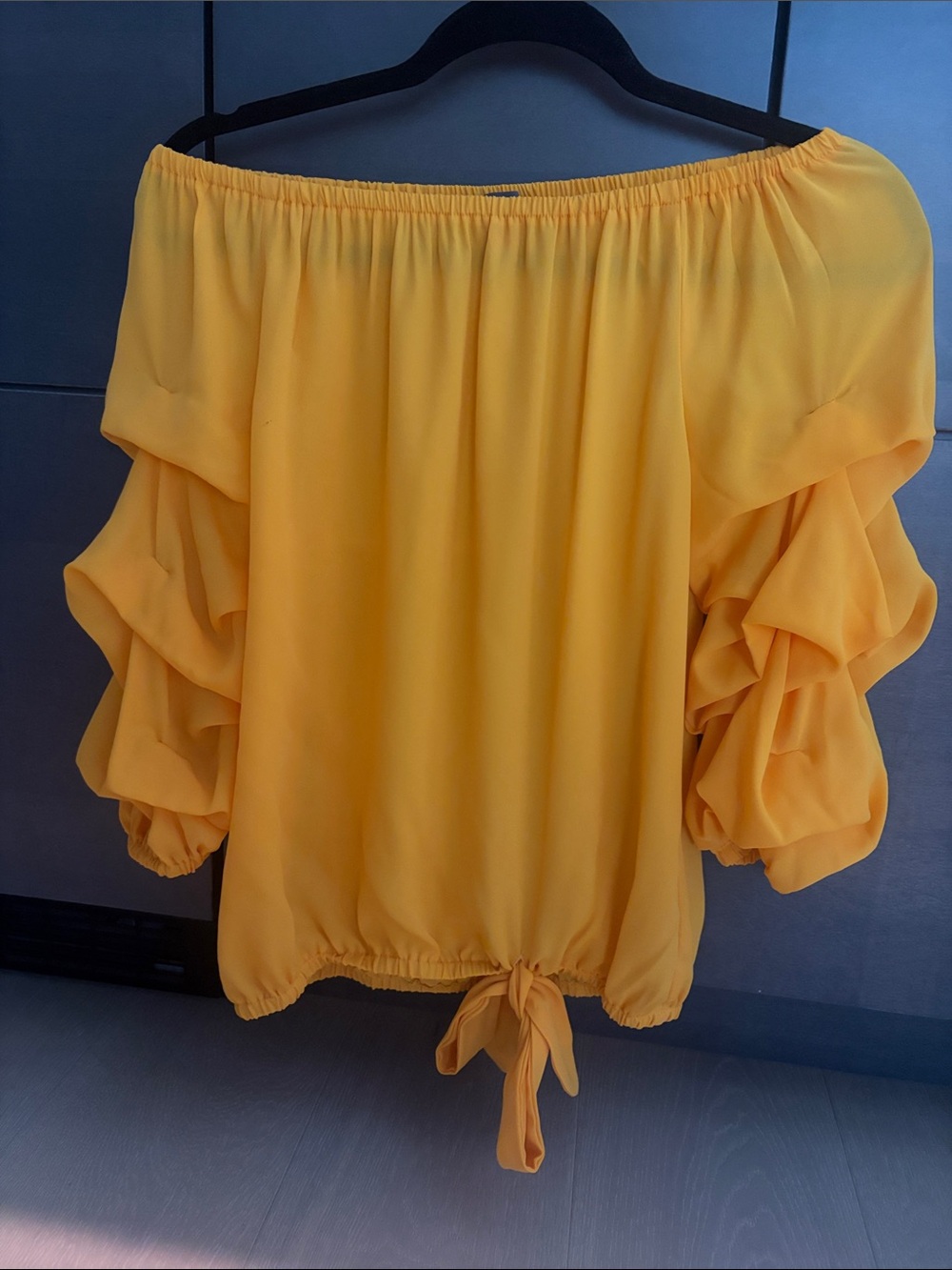 Vince Camuto Bright Yellow Off-Shoulder Ruffle Sleeve Top